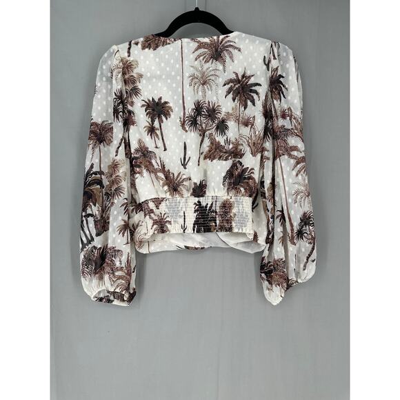 Joie Top Womens Medium Beige Brown Floral Palm Tree V Neck Beachy Boho Bohemian - Picture 4 of 8